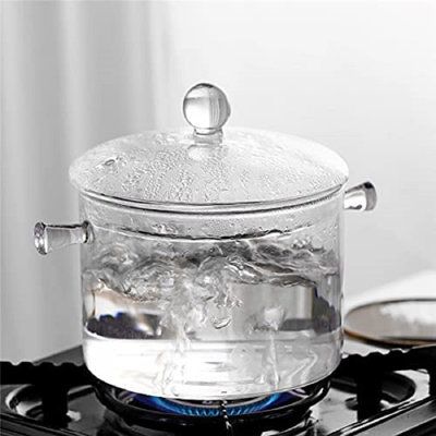 Moderna Olla Transparente de Vidrio Borosilicato Resistente al Calor con Tapa - Decorativa