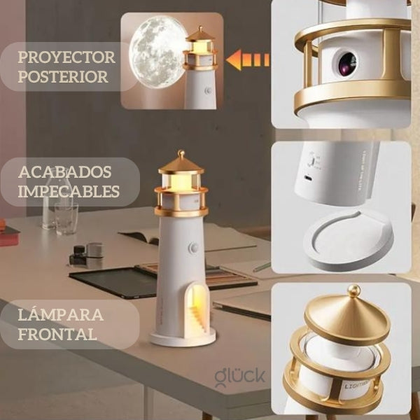 Lampara Faro Proyector de Luna - Relajante y Decorativa Crea Ambientes Cálidos y Tranquilos