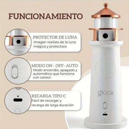 Lampara Faro Proyector de Luna - Relajante y Decorativa Crea Ambientes Cálidos y Tranquilos