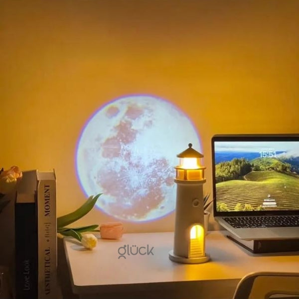 Lampara Faro Proyector de Luna - Relajante y Decorativa Crea Ambientes Cálidos y Tranquilos