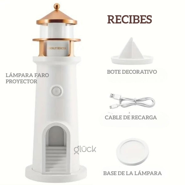 Lampara Faro Proyector de Luna - Relajante y Decorativa Crea Ambientes Cálidos y Tranquilos
